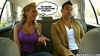 Sexy hot blonde Phoenix Marie getting cozy in the car with her macho boyfriend