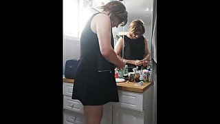 Patty crossdresser black dress and pink dildo