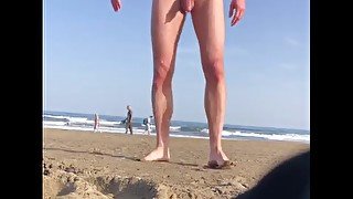 Nudist walk from the water swinging big cock