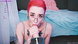 Cute tomboy getting fuck in mouth by fuckmachine