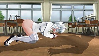 3D HENTAI Neko schoolgirl sucks teacher's cock in the classroom