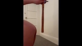 Slut fucks herself with grandads hammer