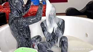 Playing in slime with Gloomy Babe, T2, messy sex - Alex Latex