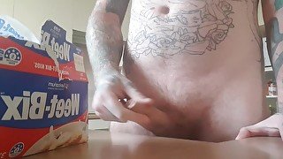 Wanking And cumming like a true Australian on kitchen bench