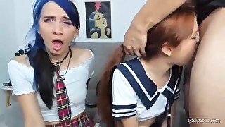 2 Girls Gives A Handjob And Blowjob During A College Fu