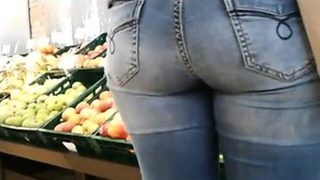 Great Ass In Jeans At The Grocery Store