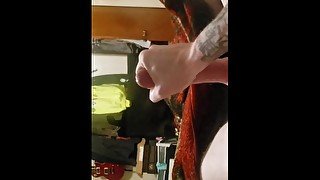 Rubbing my hard long smooth cock until it ejaculates and hits my face