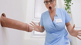 Nerdy blonde nurse with big tits practices anal sex before shift