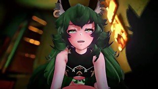 GRANBLUE FERRY HARD COWGIRL HENTAI CREAMPIE 3D MMD HALF FURRY DARK GREEN HAIR COLOR EDIT SMIXIX