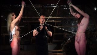 BDSM Punishing two teen slaves using leather whip