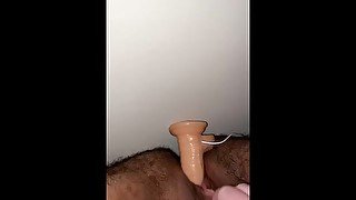 Solo trans man dildo play