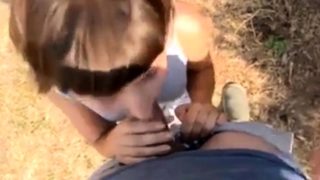 Brunette loves to ride and suck dick outdoor