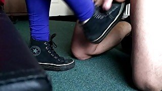 Kicking the cock and nude balls by Converse