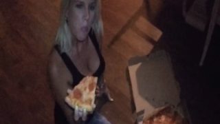 Pizza delivery guy feeds my wife some cum