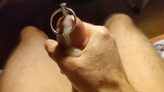 I'm jerking off with urethral plug and cum