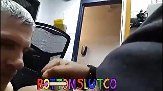 Neighborhood Slut plays with black cock at hookup's work place