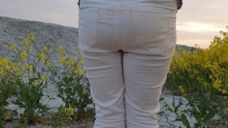 Alice wetting her pee stained white jeans in nature (from our compilation)