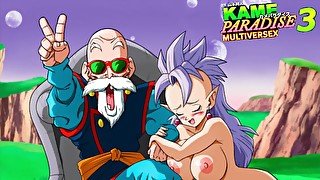 Kame Paradise 3 - West Kai has sex with Roshi and his huge cock (Uncensored)