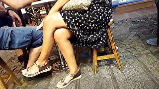 college girl crossed sexy legs feets toes hands at cafe