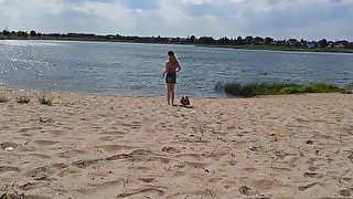 Cum inside pussy stranger blonde on beach with close up creampie