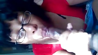 Nerdy Red THOT Slurping on Dick and Gulping Down Jizz!