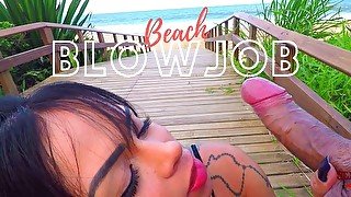 Sexy & Submissive Close Up POV Blowjob & Cum In Mouth Public Beach Sex