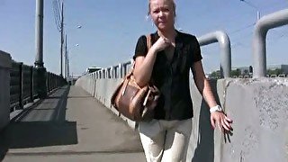 Outdoor public pissing scene with depraved blonde Irina