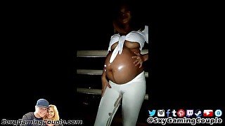 Pregnant pee in the white pants