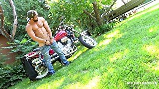 Hunky Biker Jerks Dick Outside