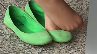 Candid Nylon Shoeplay in Green Ballet Flats