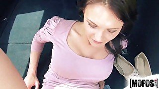 Belle Claire's natural tits get drenched in cum after getting stranded in HD