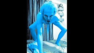 Extremely horny Skinny Avatar male masturbates on a bed for his viewers