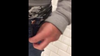 Public urinal teen pulls out uncut dick exposed foreskin admiration