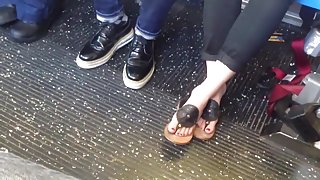 Candid bus feet