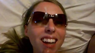 This confident cum craving bitch loves sucking dick with her shades on