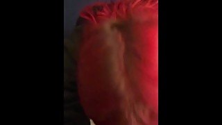 Lonely redhead sucking 7 and a half inch dildo