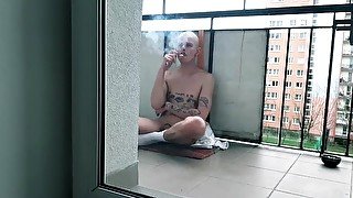 SMOKING ON THE BALCONY COMPLETELY NAKED