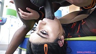 Damn big tits on deepthroated Latina cutie - interracial deepthroat