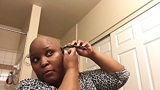 MILF at home, first time shaving her head smooth bald (BF request)