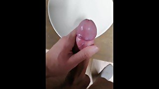 Trader cum on plate to taste his cum