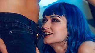 Cute blue-haired chick Jewelz Blu screwed by a massive penis