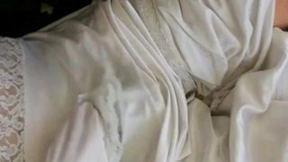 White nylon slip wank & cum