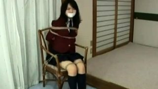 Japanese teen in school uniform shoved in her hairy quim