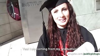 Kerry exposes pussy for money and gets fucked on her graduation day