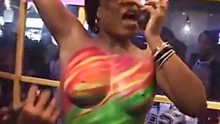 Black girls stripping, flashing, and getting their breasts painted