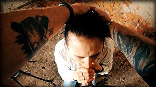 POV Throatpie In Abandoned Building - Black Lynn Blowjob and Facefuck