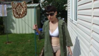 Sexy Cleaning In My Garden In Man's Shirt And Sexy Lingerie...Pulling Weed!