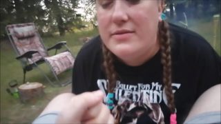 Milf gives Public Outdoor Sloppy BJ and Tit fuck until Cum in Mouth POV