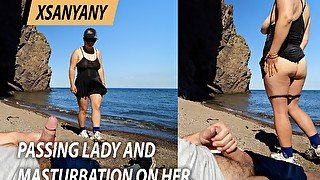 Passing lady and masturbation on her.