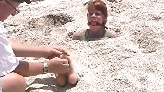 redhead hollis beach buried feet tickled